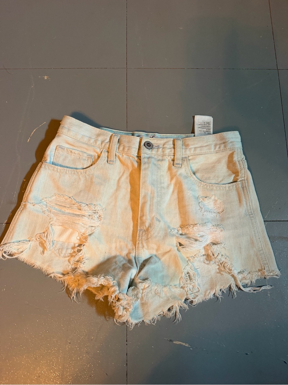 Hollister Cream Distressed High-Rise Jean Shorts